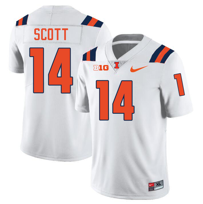 #14 Xavier Scott Illinois Fighting Illini Football Jersey,Uniforms-White